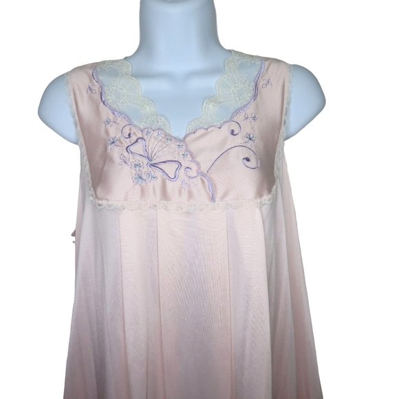 Vanity Fair Other - Vintage 60s Vanity Fair Full Length Nylon Nightgown M Pink Embroidery Lace USA